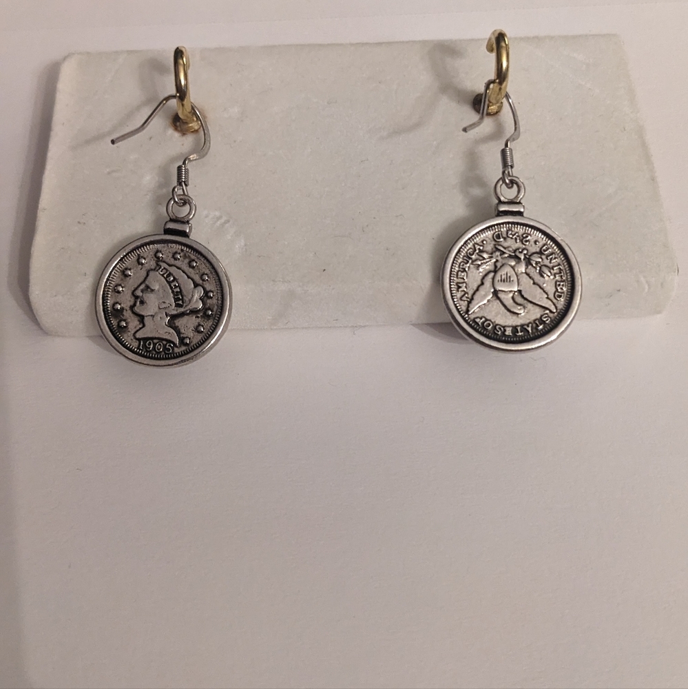 Silver Coin Earrings - Picture 2 of 6